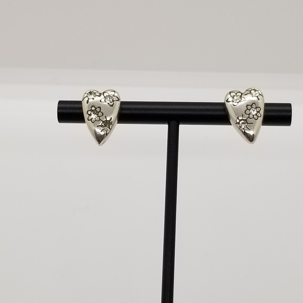 sterling silver heart earrings with crystal flowers